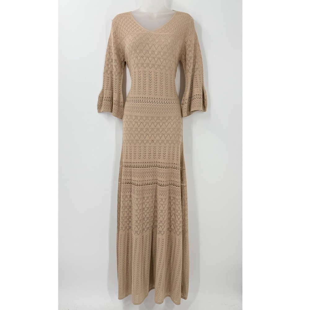 Crochet open Knit Maxi Dress Bell Sleeves Sz XL boho hippie cottagecore beach